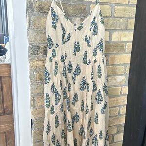 Summer dress: Beige Maxi Dress with Blue and Green Floral Motif